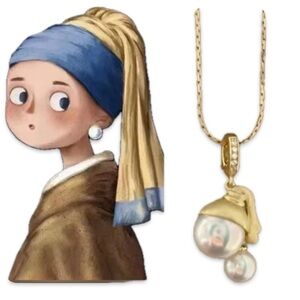 925 Sterling Silver & Pearl Avant Garde Girl With The Pearl Earring Necklace